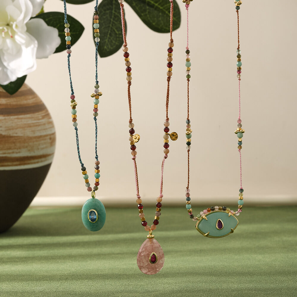 Ethnic Series Bohemian Droplet Beads Natural Stones Long Necklaces
