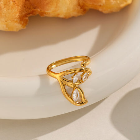 Irregular Shape Stainless Steel Waterproof Gold Color Zircon Women's Gemstone Rings