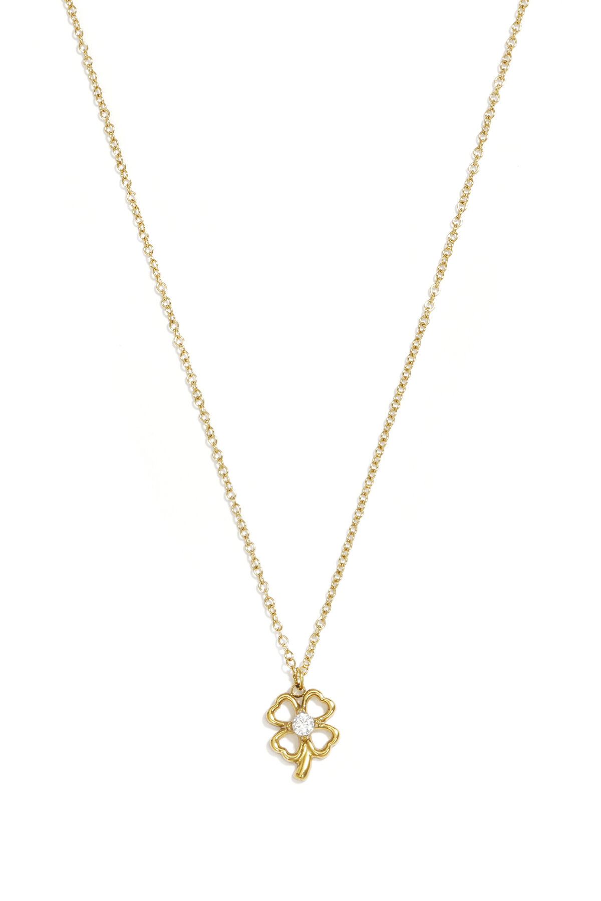 Halsketten Mit Anhänger Aus 14-Karätig Vergoldetem Edelstahl, Clover Casual Simple Serie, Damenschmuck 