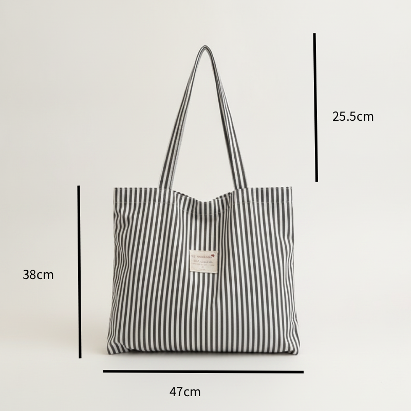 Lässige, quadratische Damen-Tasche aus Canvas mit Streifenmuster und ohne Buchstaben. Bild7