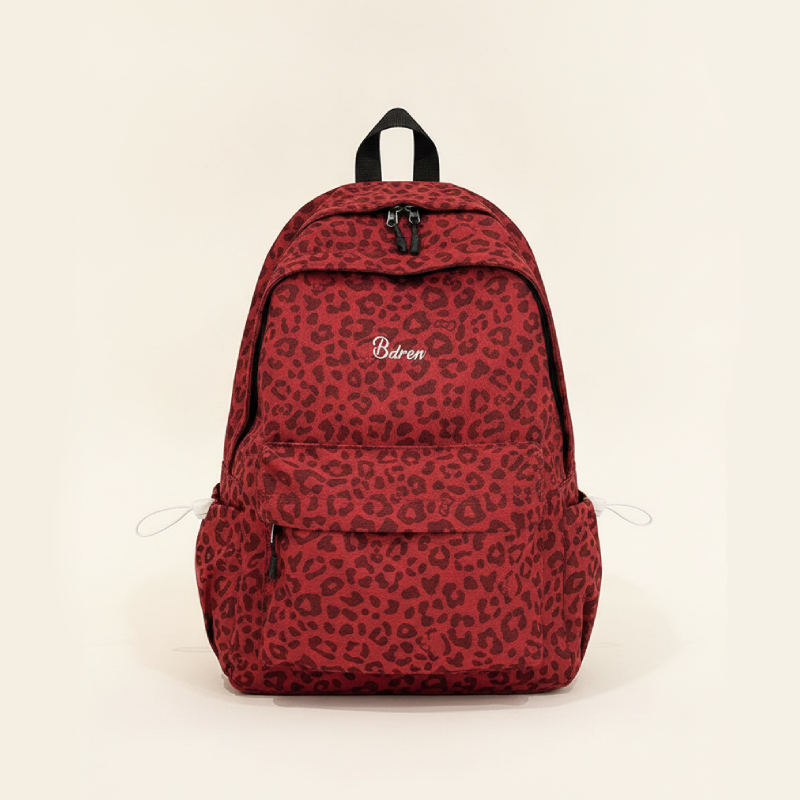 Lässiger Damenrucksack aus Canvas mit gestickten Buchstaben und Leopardenmuster 2