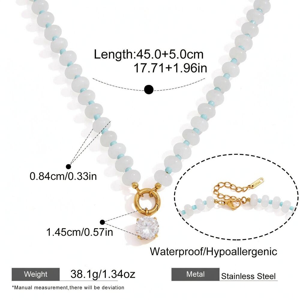 Romantic Elegant Droplet Heart Beads Rectangle Natural Stones Gold Color Zircon Women's Beaded Necklaces