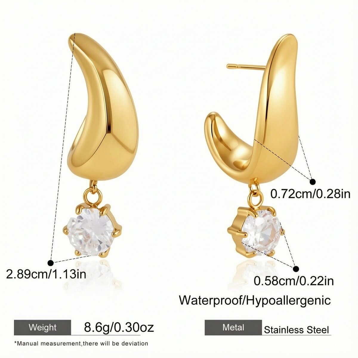 Simple Series Elegant Irregular Shape Stainless Steel Waterproof   Gold Color  Zircon Women's Drop Earrings h5 