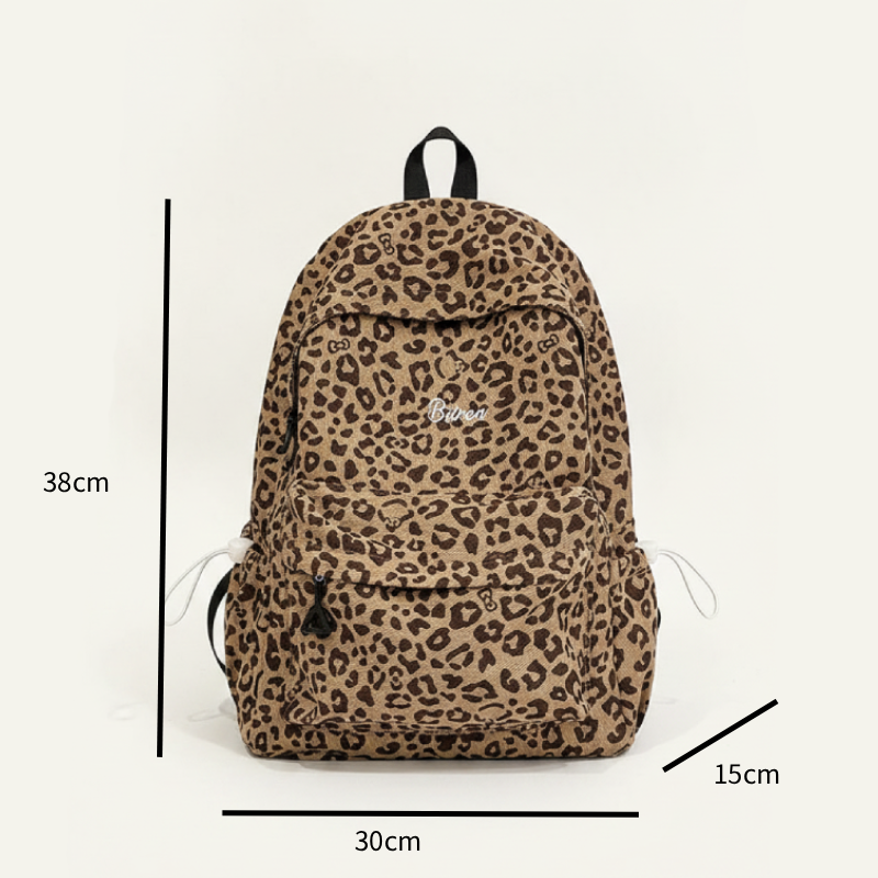 Lässiger Damenrucksack aus Canvas mit gestickten Buchstaben und Leopardenmuster h5 Bild7