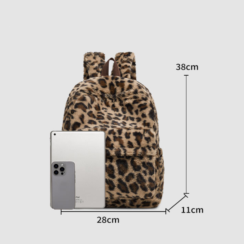 Casual Style Fluffy Leopard Print Plaid Mixed Color Imitation Fur Women's Backpack h5 Picture9