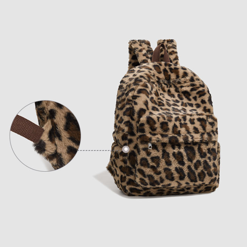 Casual Style Fluffy Leopard Print Plaid Mixed Color Imitation Fur Women's Backpack Picture7