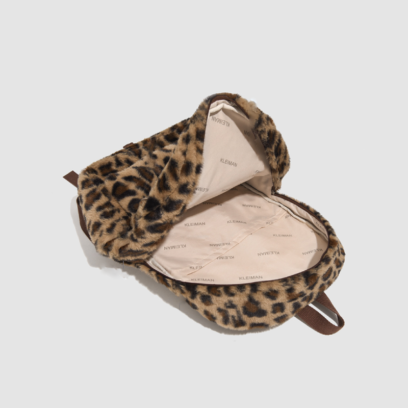 Casual Style Fluffy Leopard Print Plaid Mixed Color Imitation Fur Women's Backpack h5 Picture6