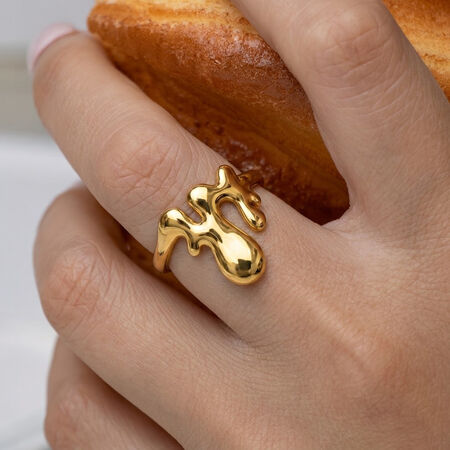 Irregular Shape Stainless Steel Waterproof Gold Color Statement Rings