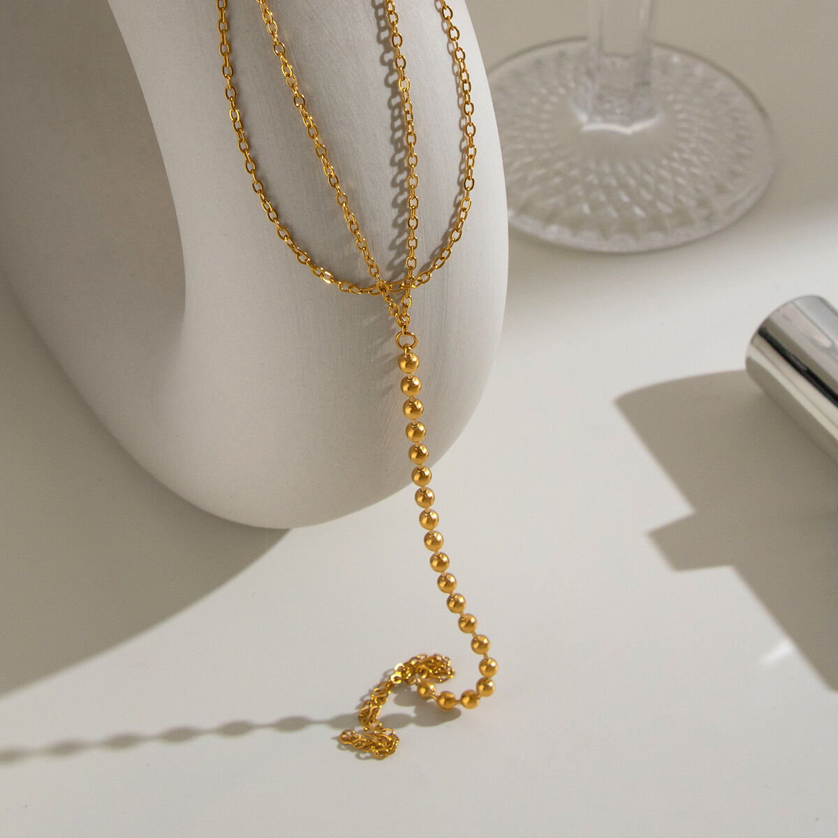 Beads Stainless Steel Waterproof Gold Color Women's Hand Chain
