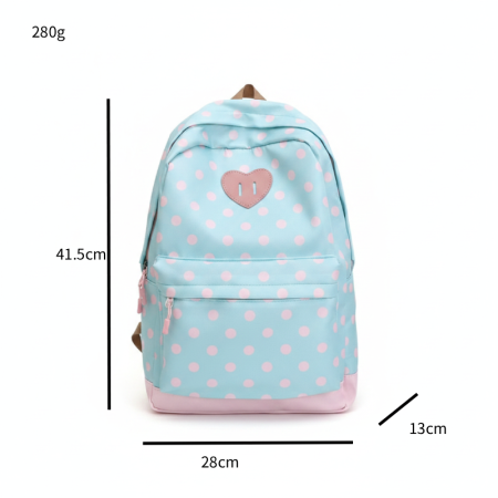 Mochila de mujer de nailon con estampado de lunares de colores variados y estilo casual.