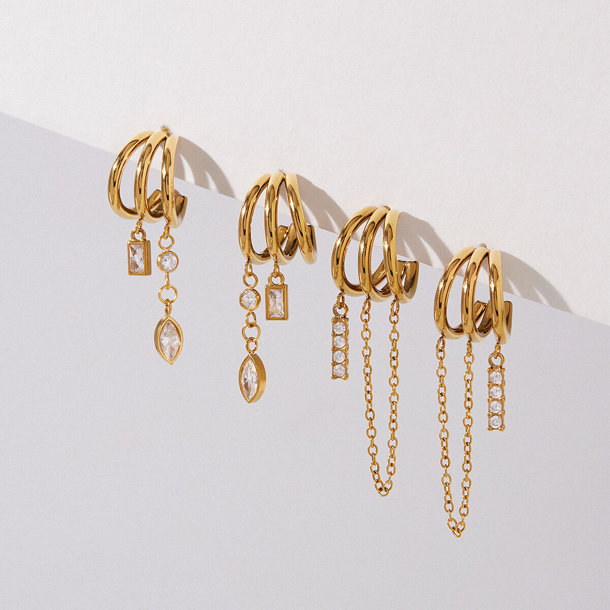 Luxurious Series Casual Irregular Shape Tassel Stainless Steel Waterproof   Gold Color  Zircon Women's Drop Earrings
