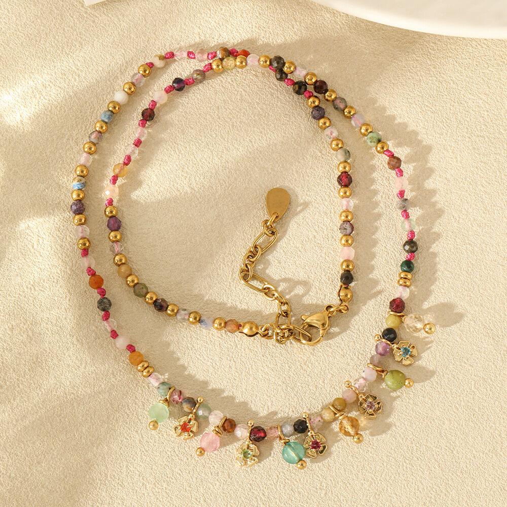 Ethnic Series Bohemian Flower Beads Natural Stones  Gold Color  Women's Necklaces Sets