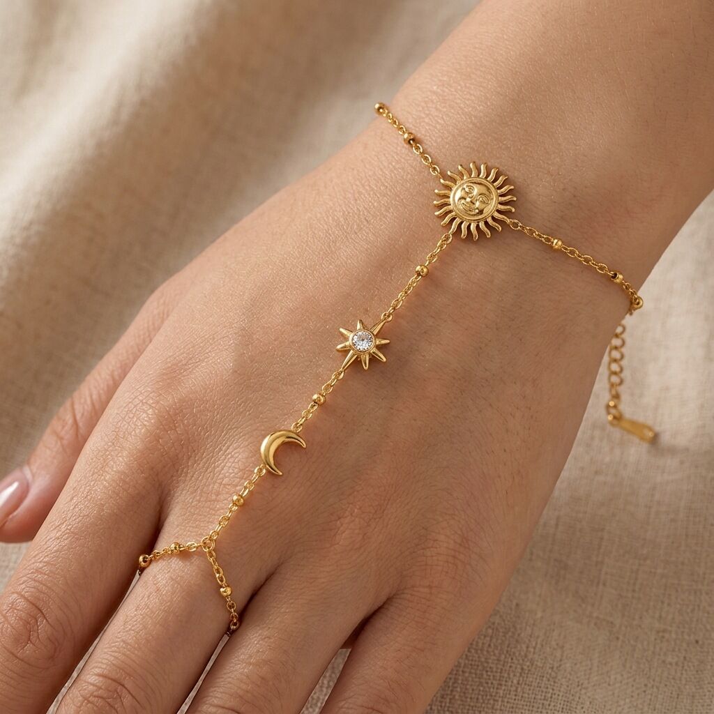 Sun Shape Stainless Steel Waterproof  Gold Color Women's Hand Chain