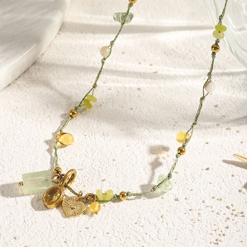 Simple Series Heart Beads Natural Stones Women's Braided Necklaces