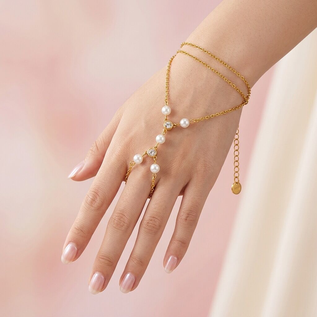 Chain Stainless Steel Waterproof Gold Color Artificial Pearl Women's Hand Chain