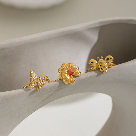 Sweet Flower & Butterful Shape Stainless Steel Waterproof Gold Color Women's Rings Set