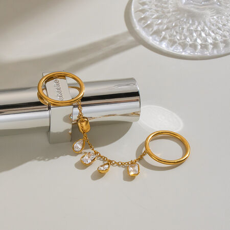 Tassel Stainless Steel Waterproof Gold Color Zircon Gemstone Rings