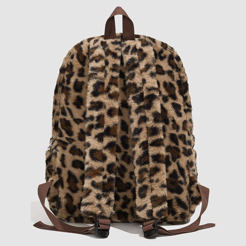 Casual Style Fluffy Leopard Print Plaid Mixed Color Imitation Fur Women's Backpack Picture5