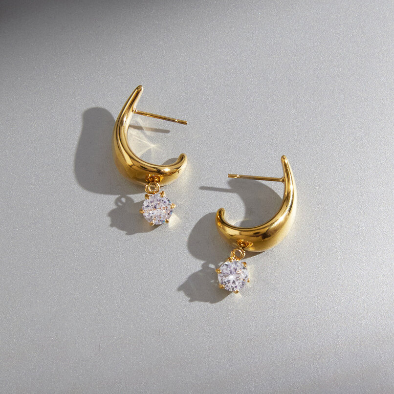 Simple Series Elegant Irregular Shape Stainless Steel Waterproof   Gold Color  Zircon Women's Drop Earrings Picture4