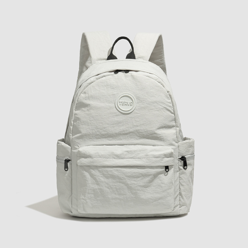 Lässiger Damenrucksack aus Nylon, ohne Aufdruck, einfarbig, rund 2