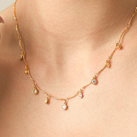 Simple Series Daily Tassel Circle Stainless Steel Waterproof Gold Color Zircon Women's Pendant Necklaces
