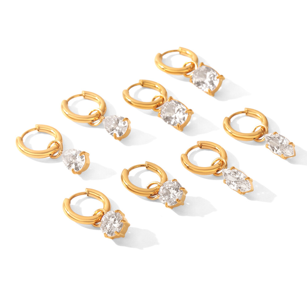 Simple Series Daily Droplet Ellipse Shape Stainless Steel Waterproof Gold Color Zircon Women's Hoop Earrings Picture5