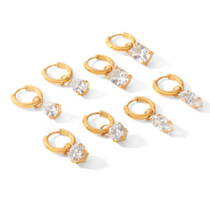 Simple Series Daily Droplet Ellipse Shape Stainless Steel Waterproof Gold Color Zircon Women's Hoop Earrings h5 Picture5