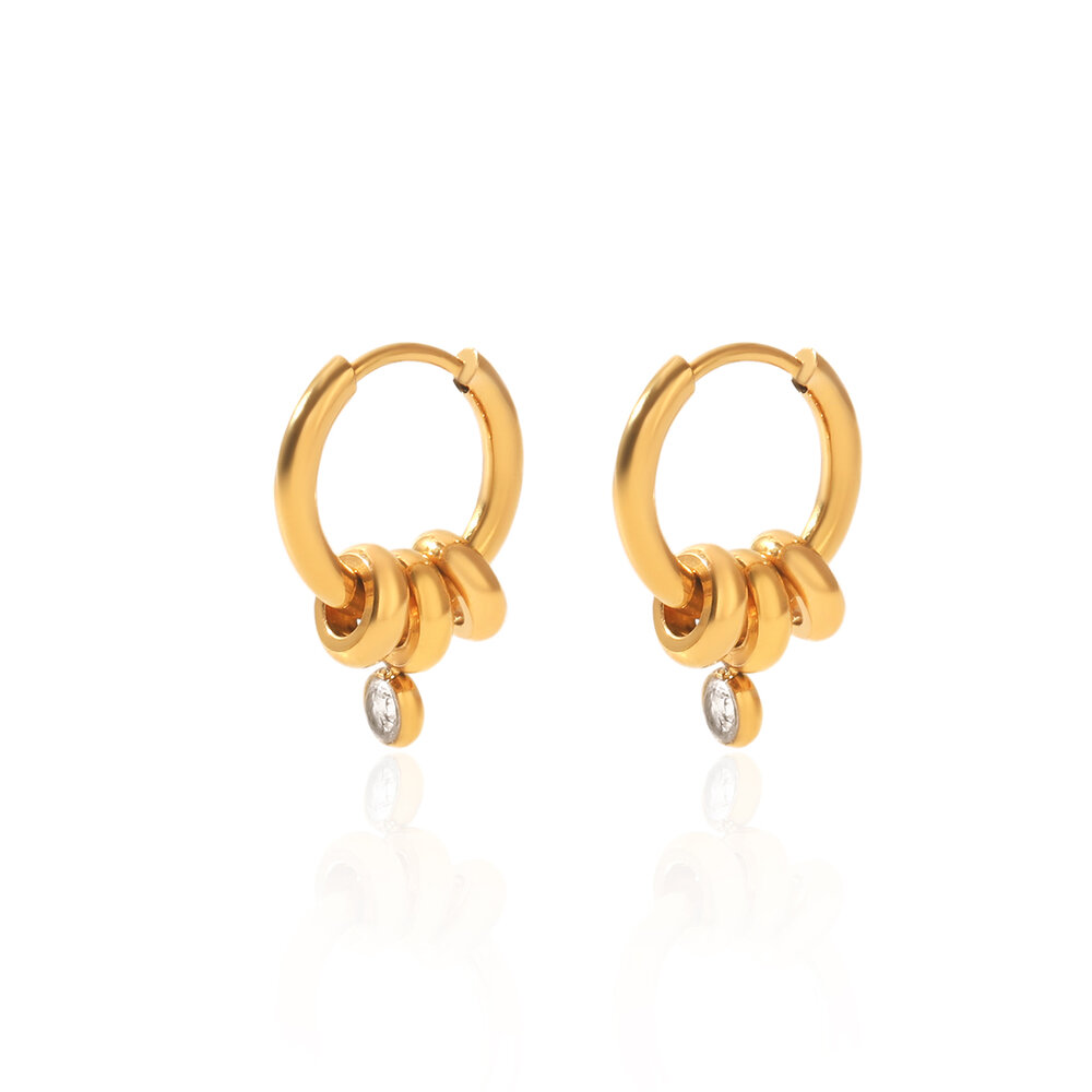 Simple Series Daily Circle Stainless Steel Waterproof Gold Color Zircon Women's Hoop Earrings