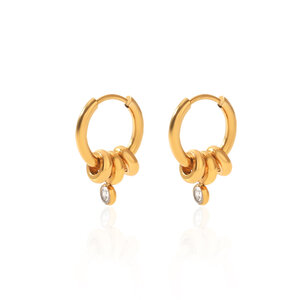 Simple Series Daily Circle Stainless Steel Waterproof Gold Color Zircon Women's Hoop Earrings h5