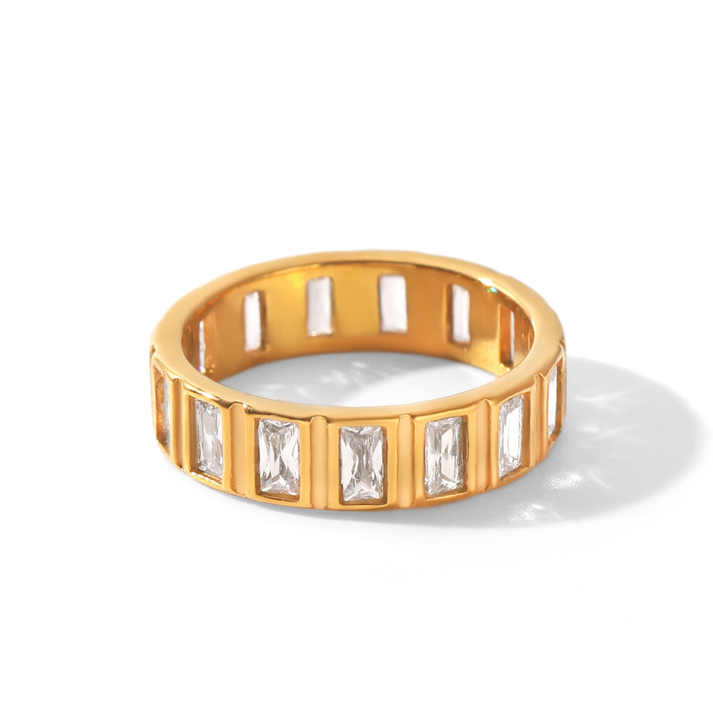 Simple Series Daily Circle Stainless Steel Waterproof Gold Color Zircon Women's Gemstone Rings