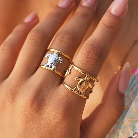 Simple Series Daily turtle Stainless Steel Waterproof Gold Color Women's Statement Rings