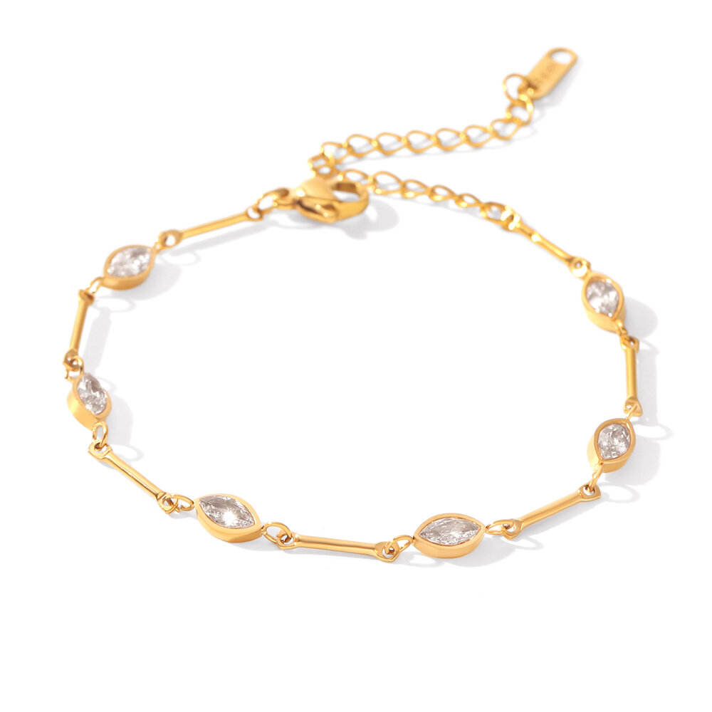 Simple Series Daily Chain Stainless Steel Waterproof Gold Color Zircon Women's Chain Bracelets