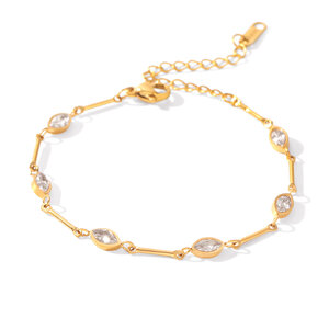 Simple Series Daily Chain Stainless Steel Waterproof Gold Color Zircon Women's Chain Bracelets h5