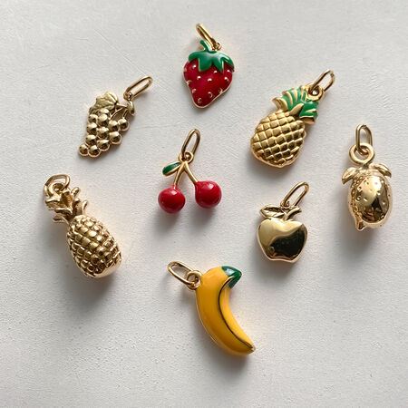 Romantische serie DIY fruit hangers: kersen en aardbeien, roestvrij staal, waterdicht, goudkleurig, voor dames.
