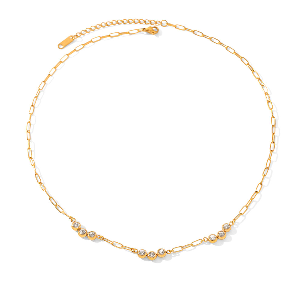Simple Series Daily Circle Stainless Steel Waterproof Gold Color Zircon Women's Chain Necklaces
