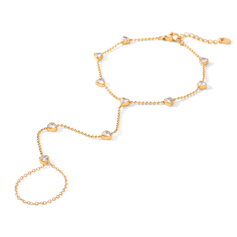 Simple Series Daily Heart Stainless Steel Waterproof Gold Color Zircon Women's Hand Chain