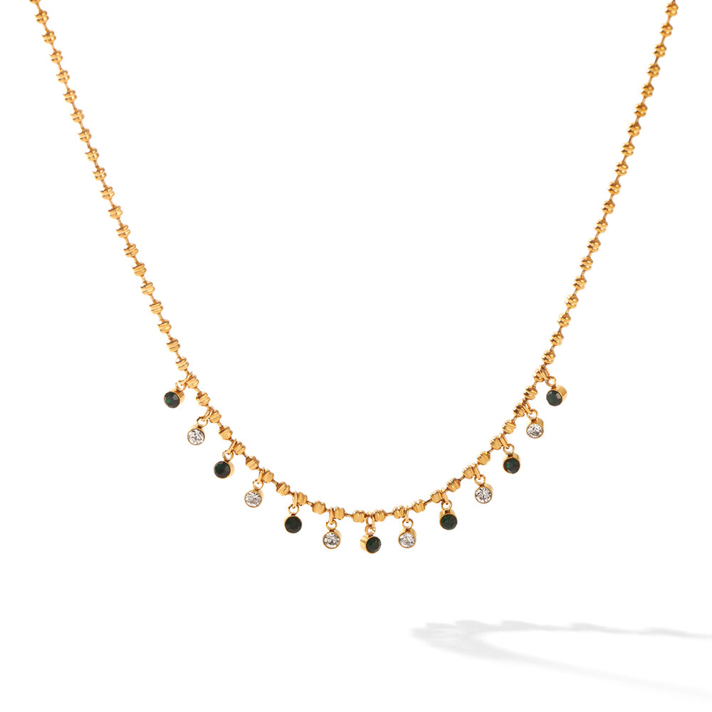 Simple Series Daily Tassel Stainless Steel Waterproof Gold Color Zircon Women's Pendant Necklaces