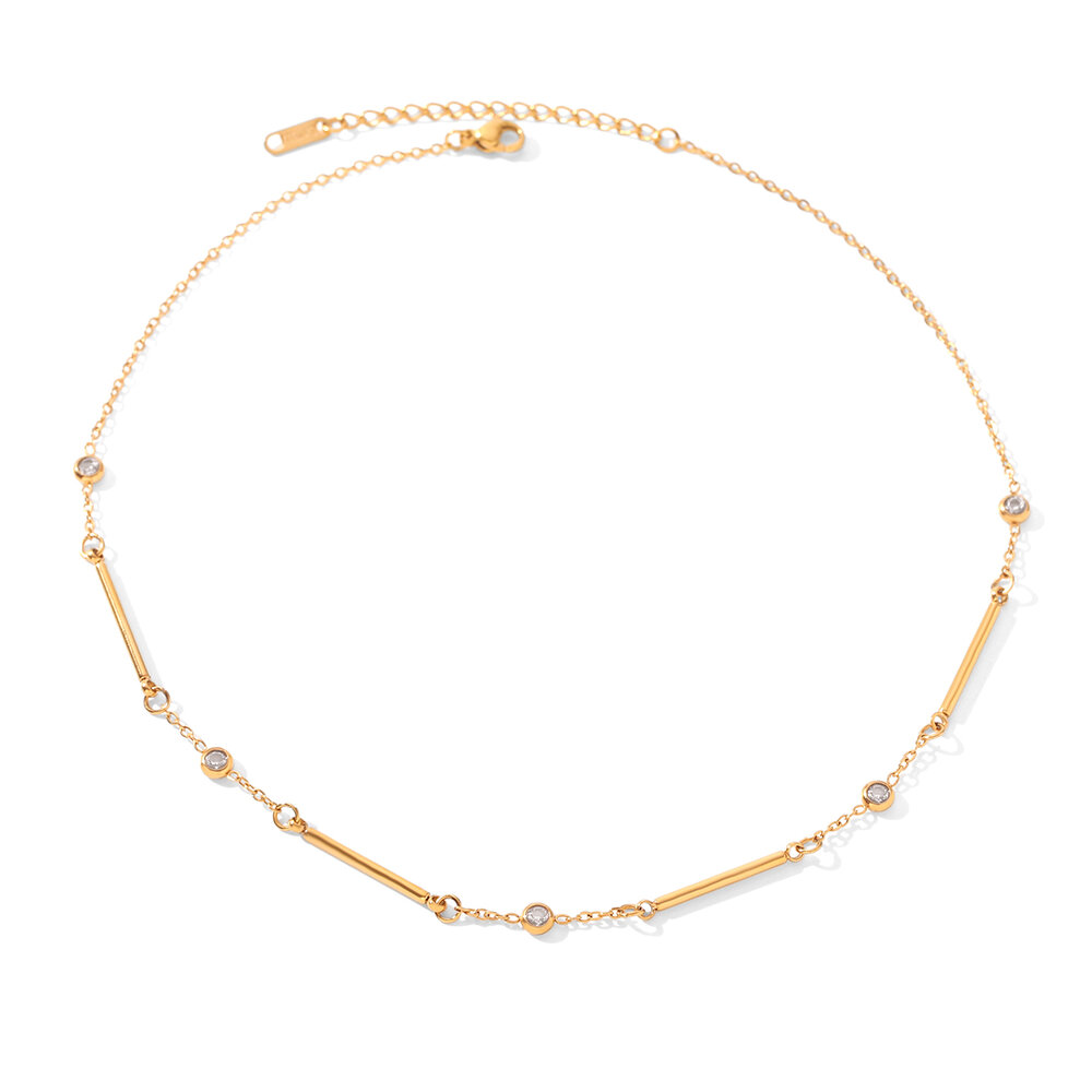 Simple Series Daily Chain Circle Stainless Steel Waterproof Gold Color Zircon Women's Chain Necklaces