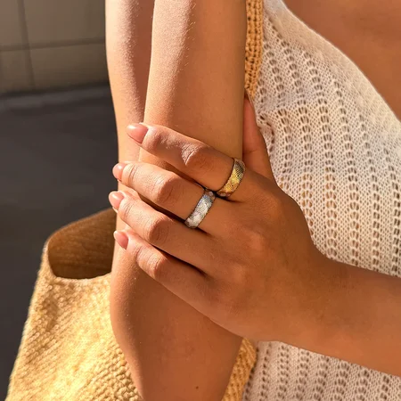 Retro Daily Irregular Shape Stainless Steel Waterproof Gold Color Women's Statement Rings 2