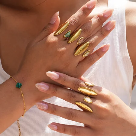 Simple Series Daily Irregular Shape Stainless Steel Waterproof Gold Color Statement Rings