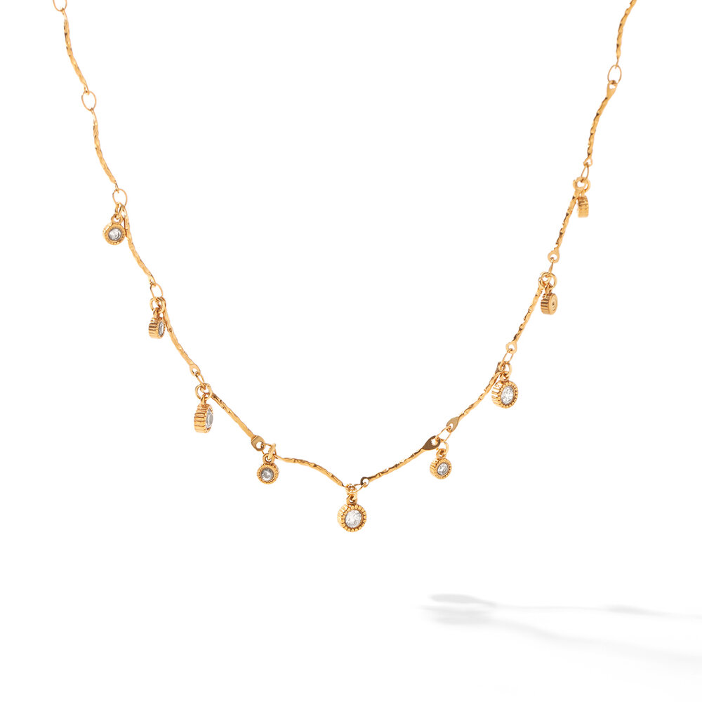 Simple Series Daily Tassel Circle Stainless Steel Waterproof Gold Color Zircon Women's Pendant Necklaces