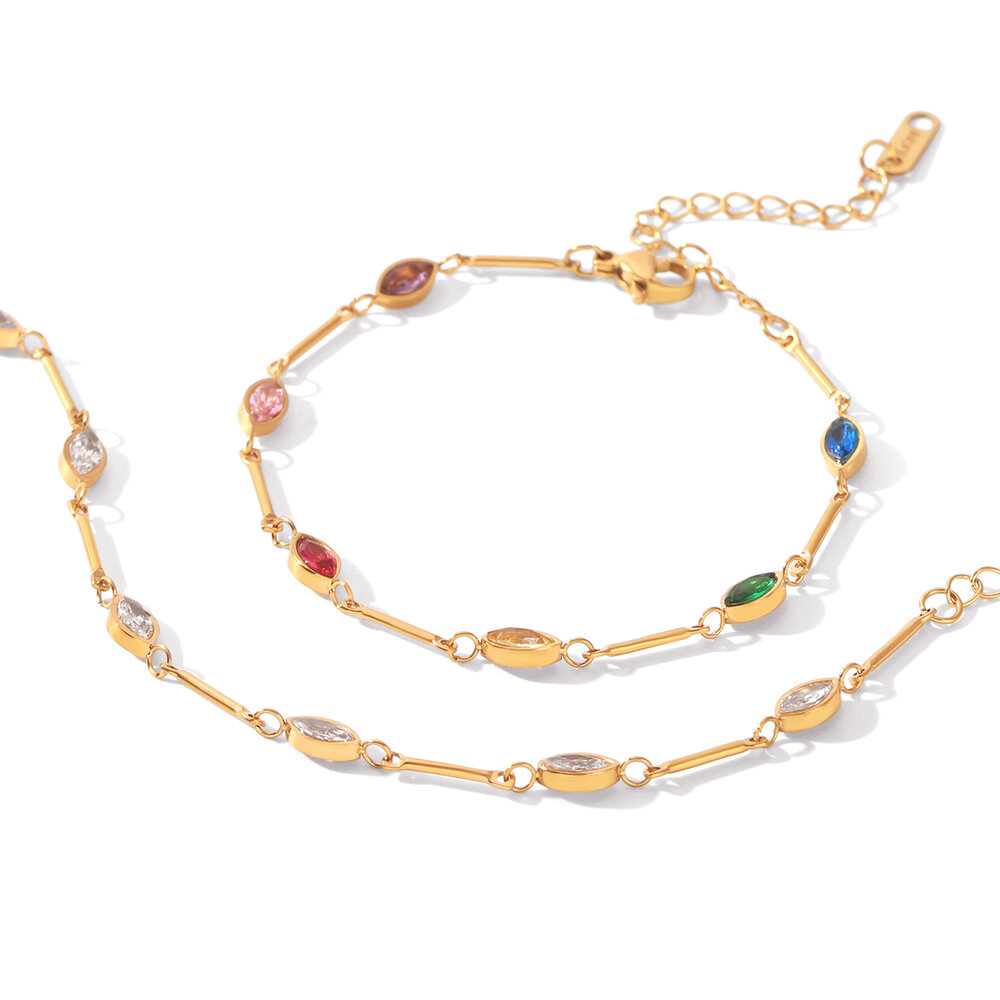 Simple Series Daily Chain Stainless Steel Waterproof Gold Color Zircon Women's Chain Bracelets h5Picture6