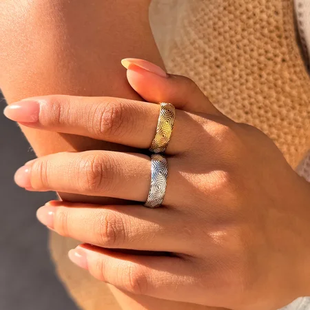 Retro Daily Irregular Shape Stainless Steel Waterproof Gold Color Women's Statement Rings