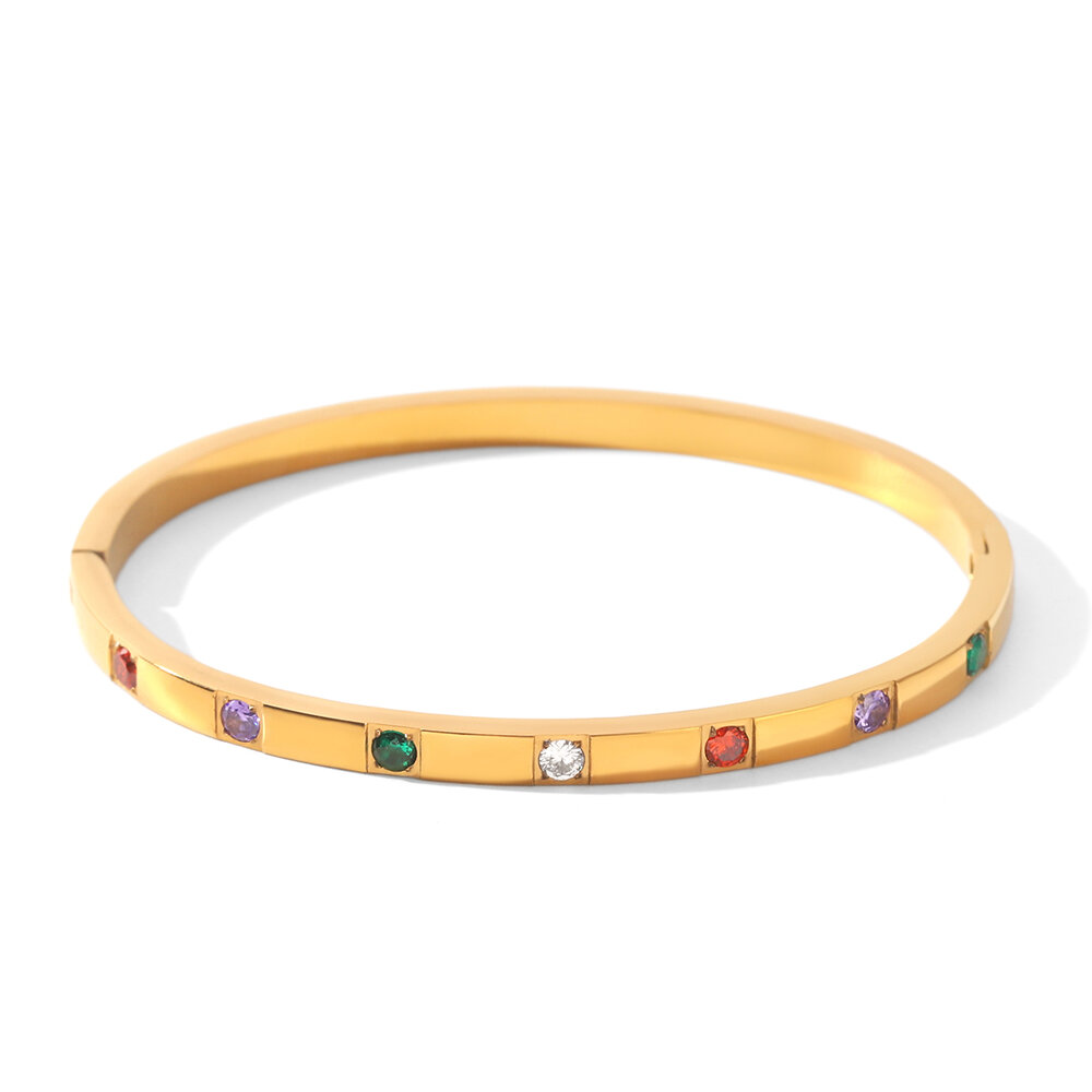 Luxury Series Daily Irregular Shape Ellipse Shape Stainless Steel Waterproof Gold Color Zircon Women's Bangles