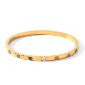 Luxury Series Daily Irregular Shape Ellipse Shape Stainless Steel Waterproof Gold Color Zircon Women's Bangles h5