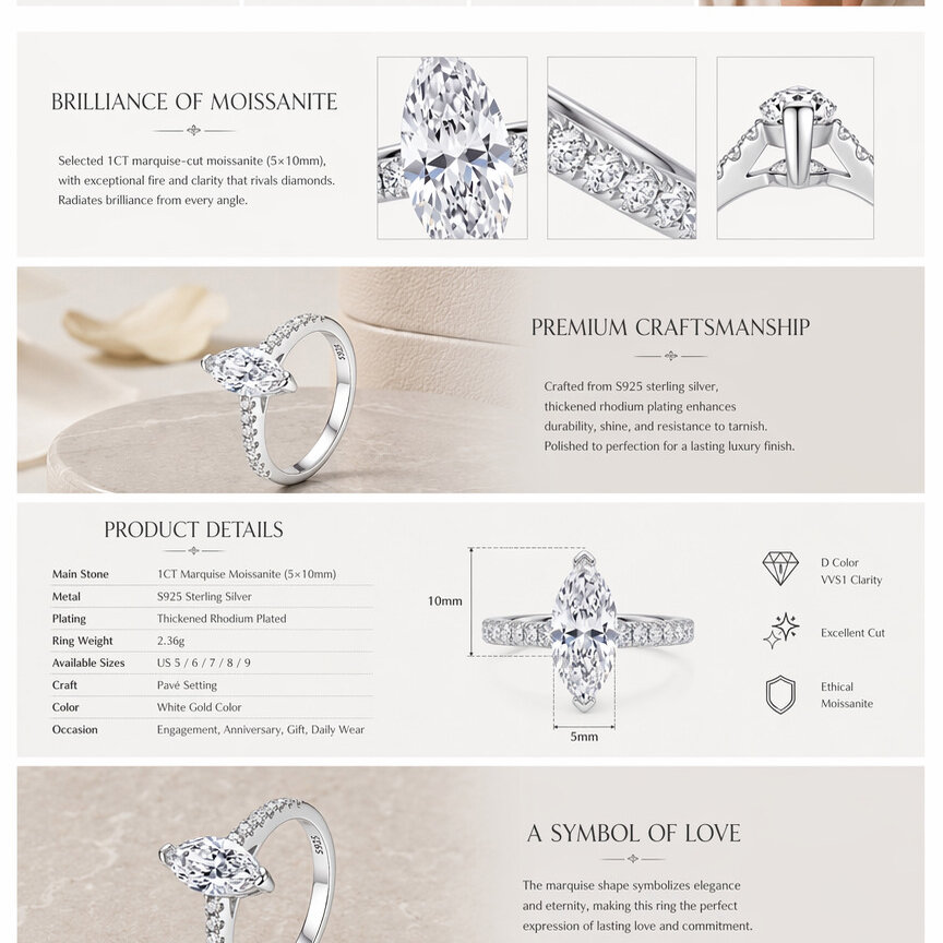 Luxurious Series Daily Irregular Shape 925 Sterling Silver Color Rhodium Plating  Women's Moissanite Rings Picture5