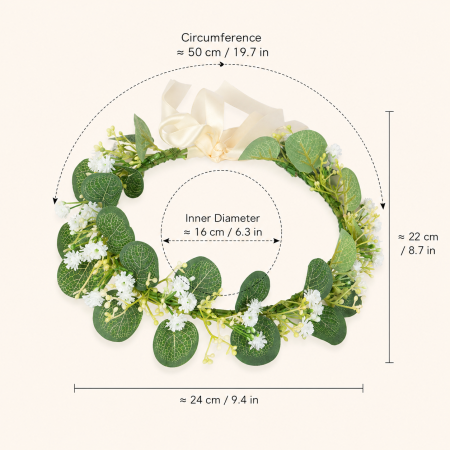 Serie Semplice - Ghirlanda di fiori in tessuto intrecciato con foglie e fiori naturali