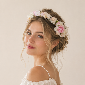 Romantik Seri Doğal Çiçek Gül Yaprağı Dokuma Kumaş Gelin Başlığı Çiçek Çelenk h5 Resim2