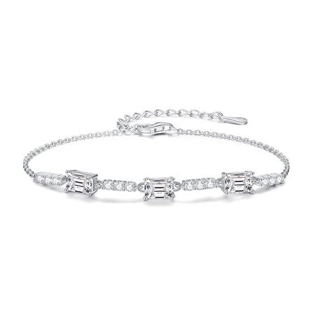 Luxurious Series Classic Patchwork Rectangle 925 Sterling Silver Color Rhodium Plating Women's Moissanite Bracelets
