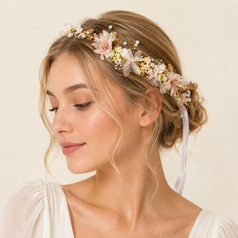 Romantic Series Elegant Flower Fabric Hair Bands Flower Wreath